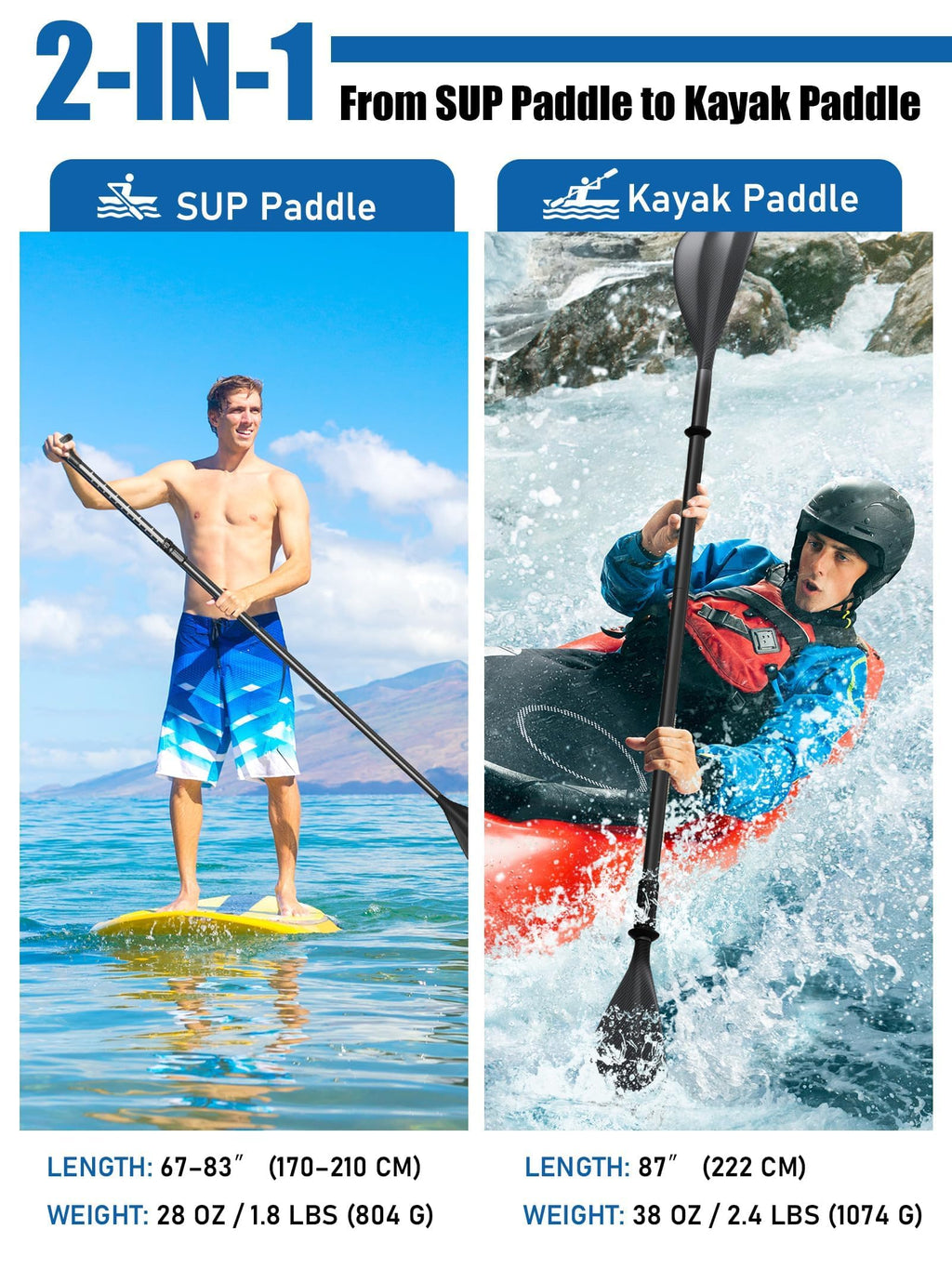 4 Piece Carbon Aluminium Adjustable SUP Paddle 67"-83" X381941