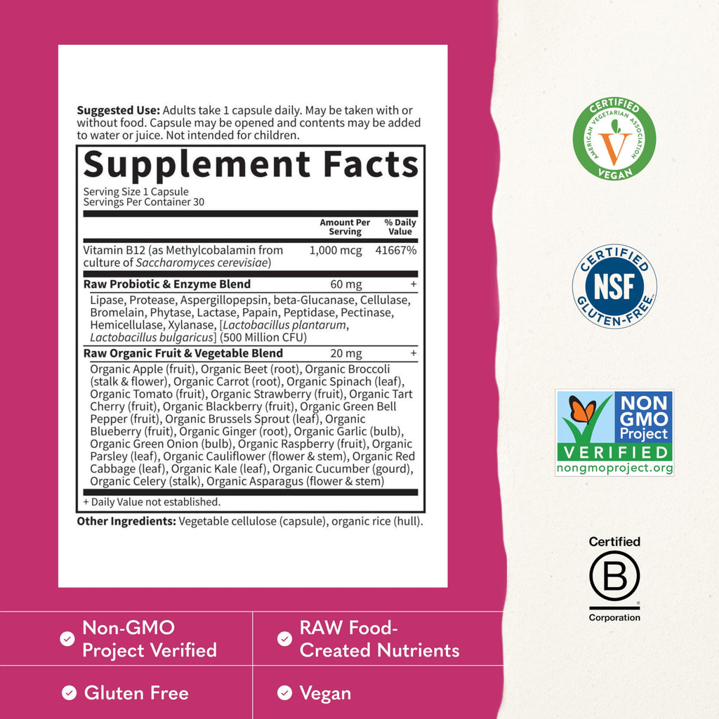 Vegan B-12 Methylcobalamin 30 Capsules H5574