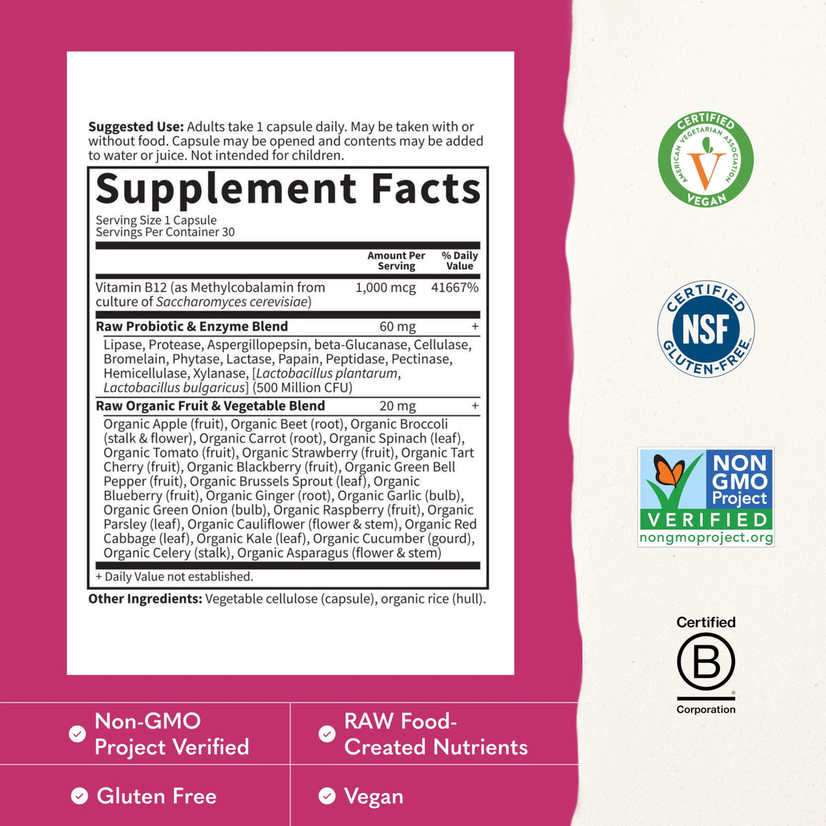 Vegan B-12 Methylcobalamin 30 Capsules H5574
