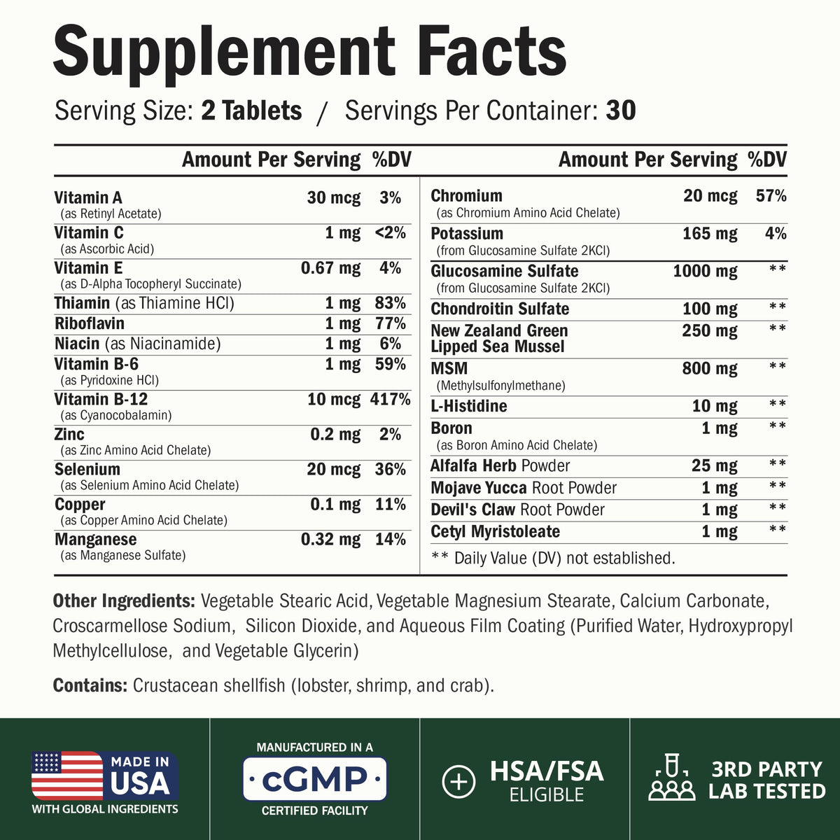 Glucosamine Chondroitin MSM Joint Supplements 60 Tabs I590655