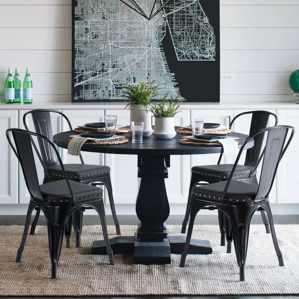Black Cushioned Metal Dining Chairs Set of 4 V81396