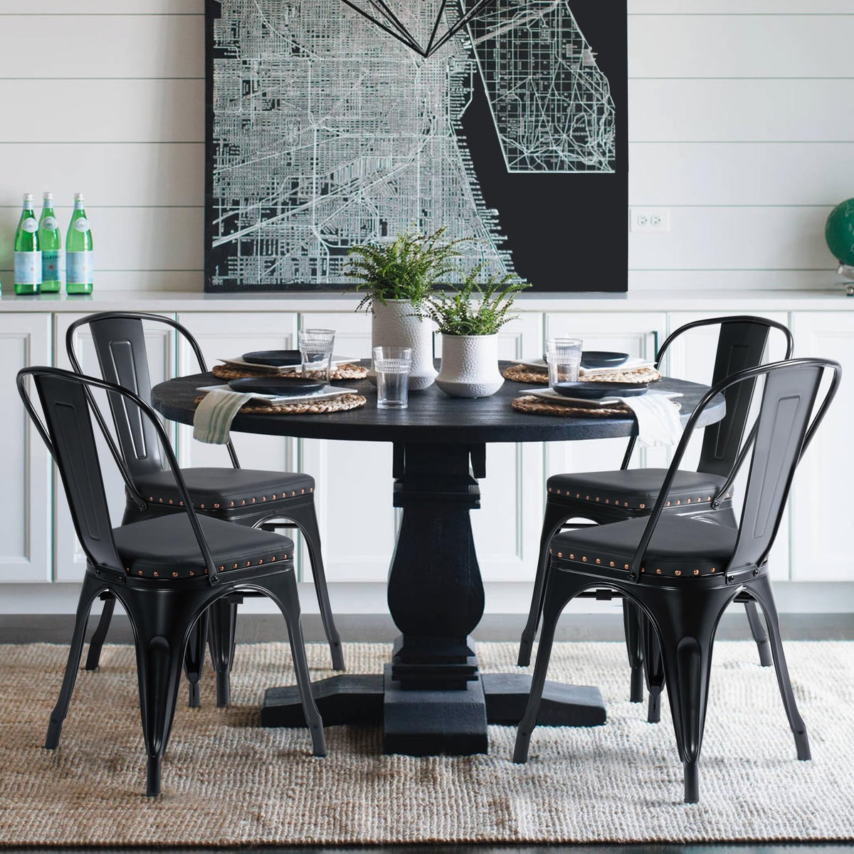Black Cushioned Metal Dining Chairs Set of 4 V81396