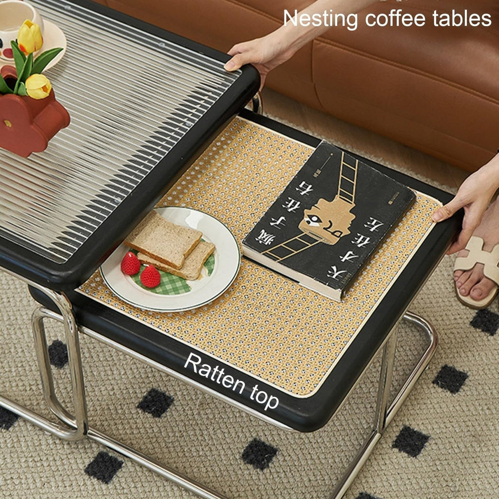 Mid Century Modern Coffee Table Set of 2 Square Metal Base K110