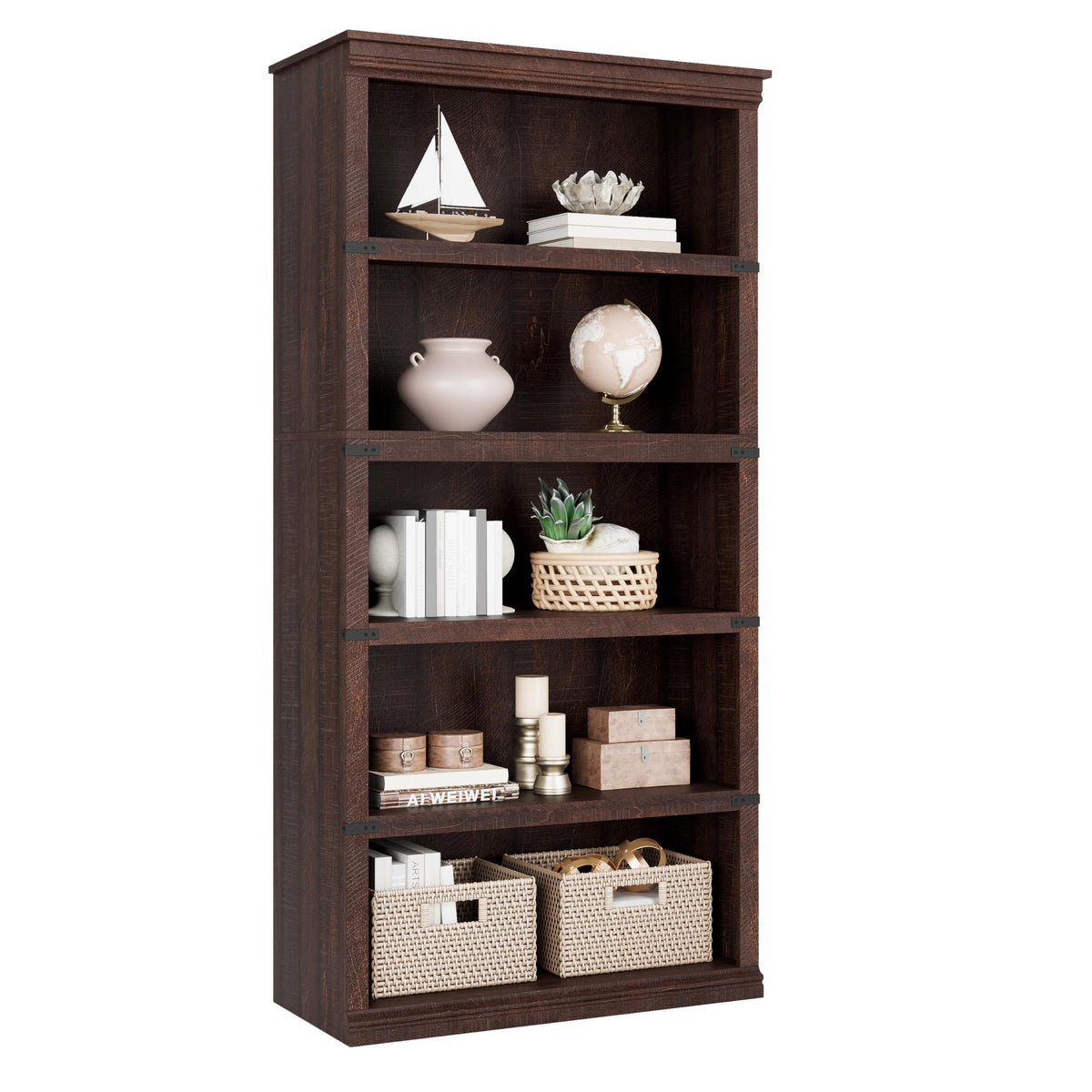 5-Tier Metal Bookcase with Adjustable Shelves N273