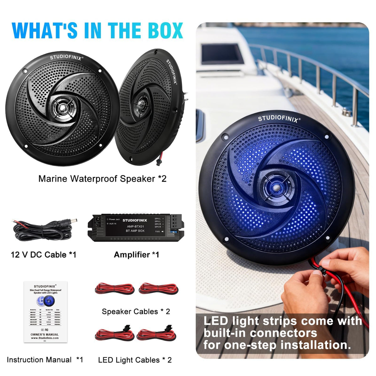 4 Inch 80W Bluetooth Waterproof Marine Speakers 2 Way Black M8373