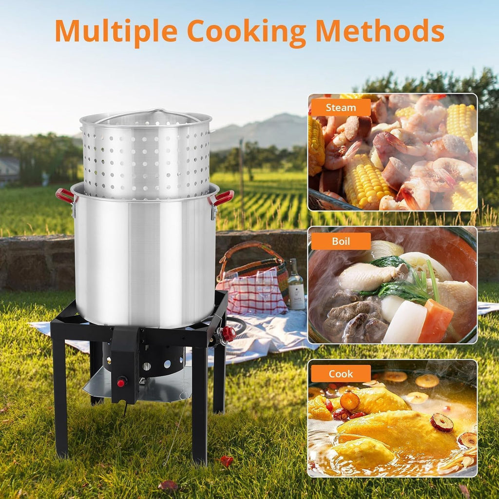 60 Qt Aluminum Seafood Boil Pot with Basket and Burner T1593