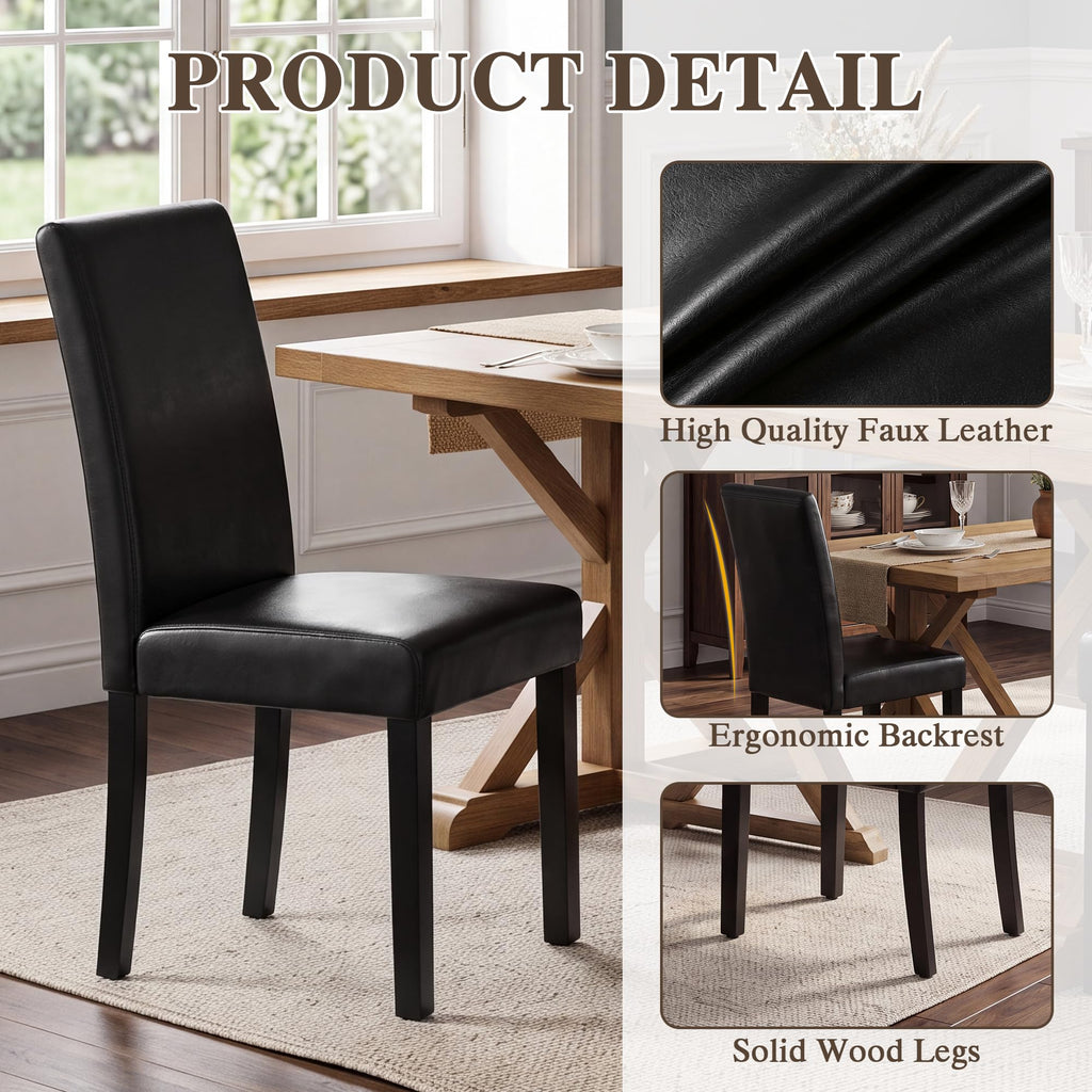 Black Upholstered Dining Chairs Set of 6 with Solid Wood Legs P164