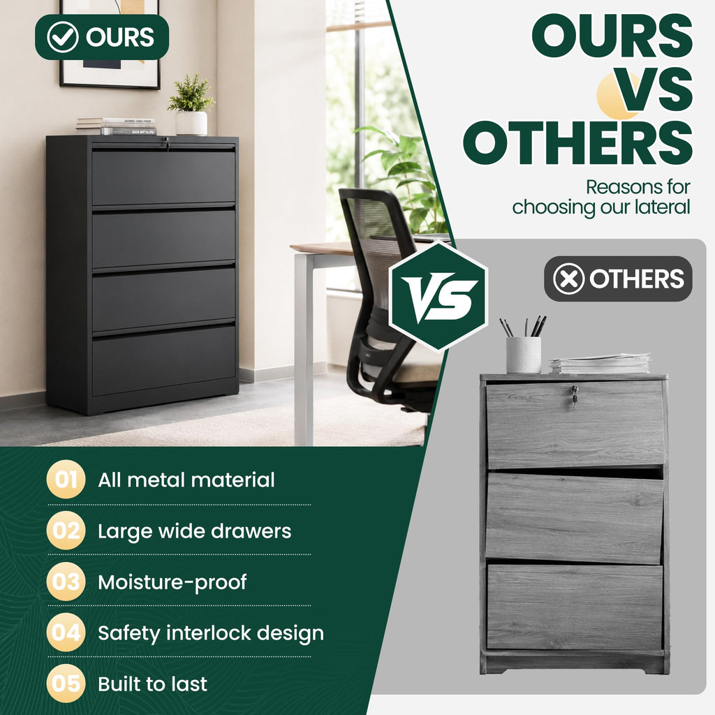 4 Drawer Black Metal File Cabinet L255