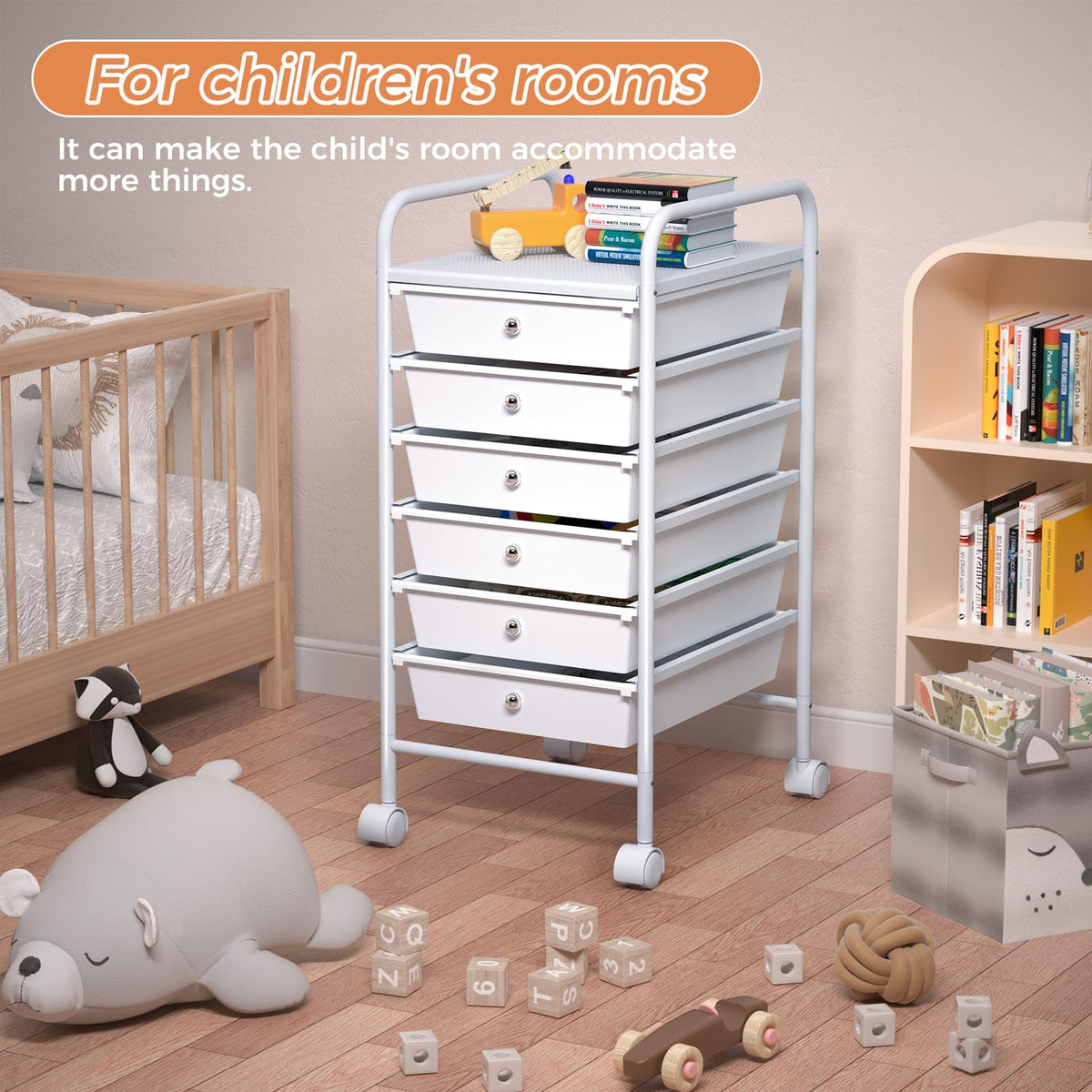 White 6 Tier Rolling Storage Cart with 6 Drawers G70296