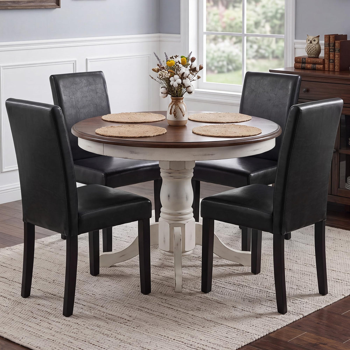 Black Upholstered Dining Chairs Set of 6 with Solid Wood Legs P164