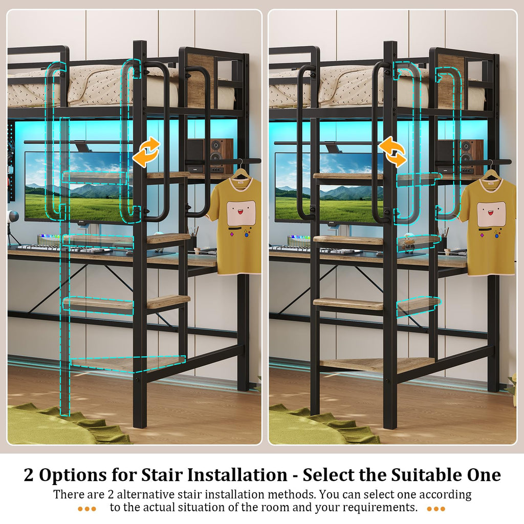 Twin Size Loft Bed with Desk and 5 Drawer L4893