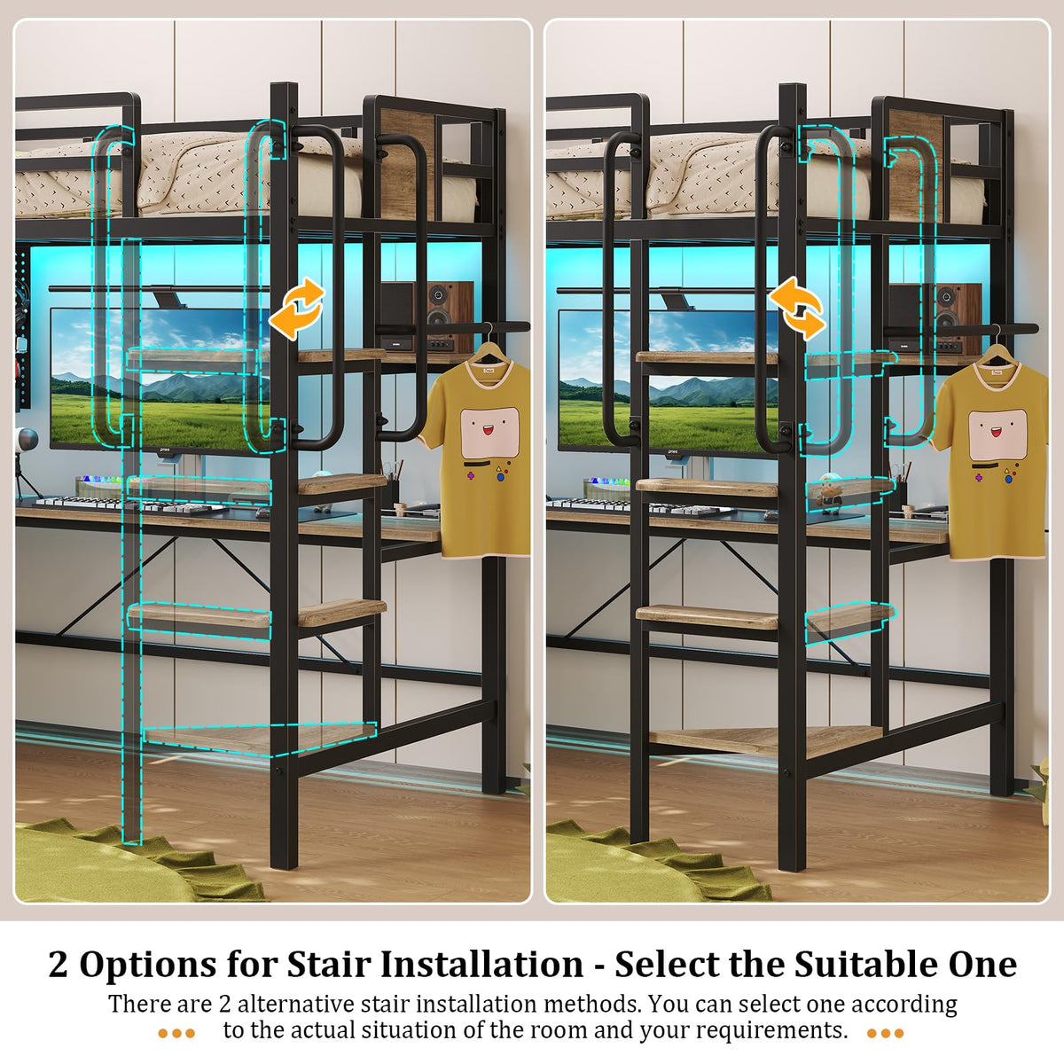 Twin Size Loft Bed with Desk and 5 Drawer L4893
