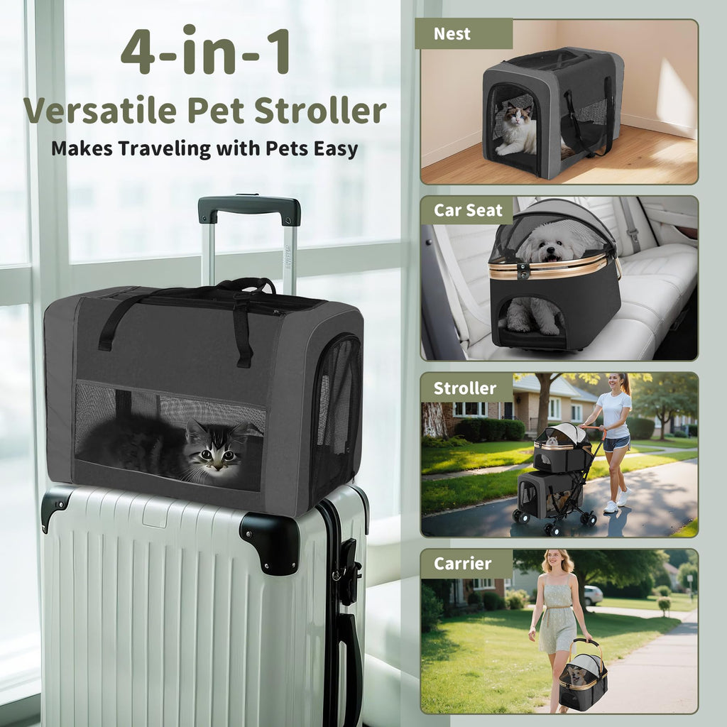 Double Pet Stroller with 4 Lockable Wheels J314