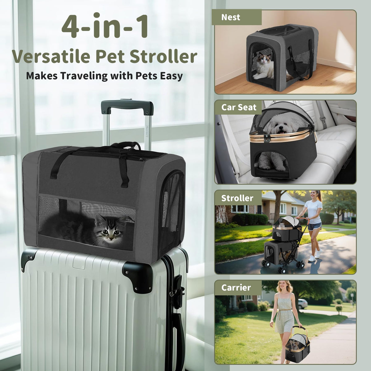 Double Pet Stroller with 4 Lockable Wheels J314