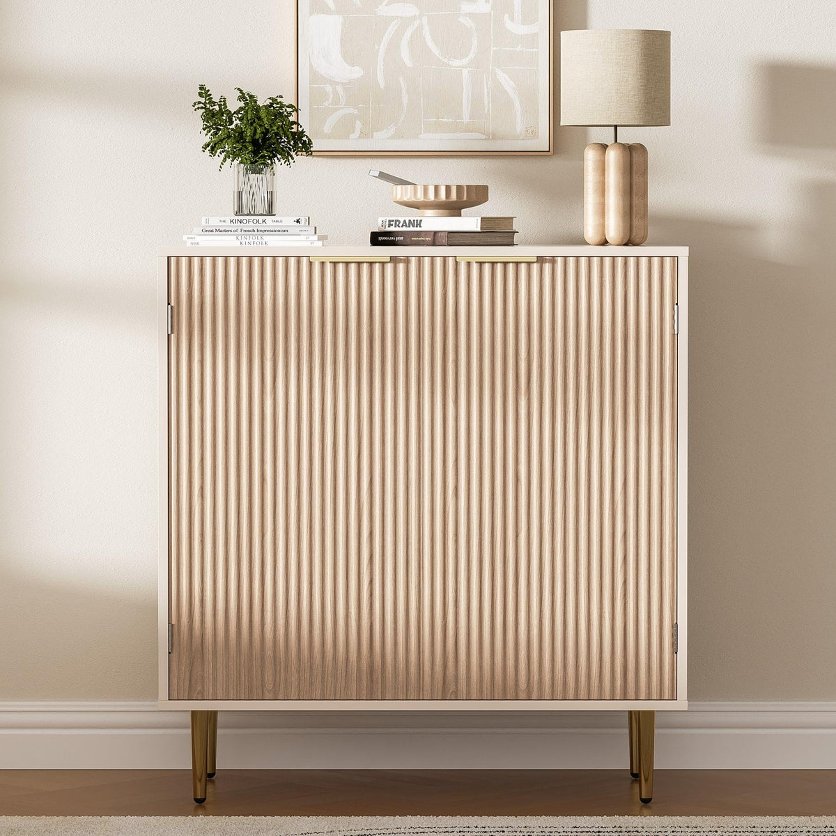 Oak Fluted Sideboard Storage Cabinet with 2 Doors L557