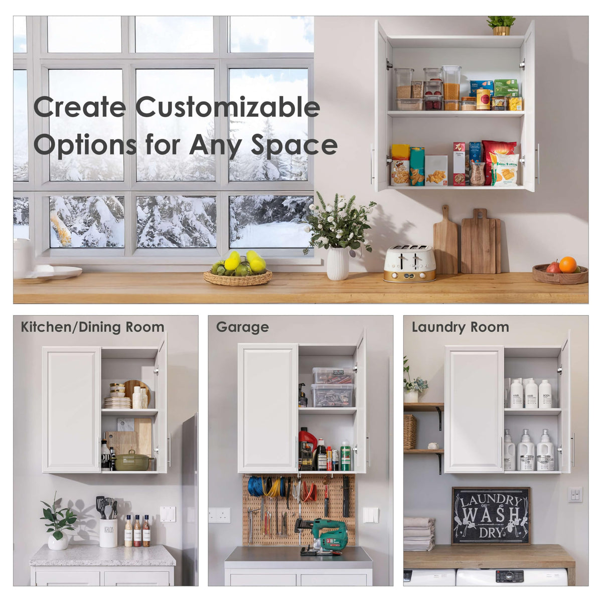 White Wall Cabinet with Adjustable Shelves S723