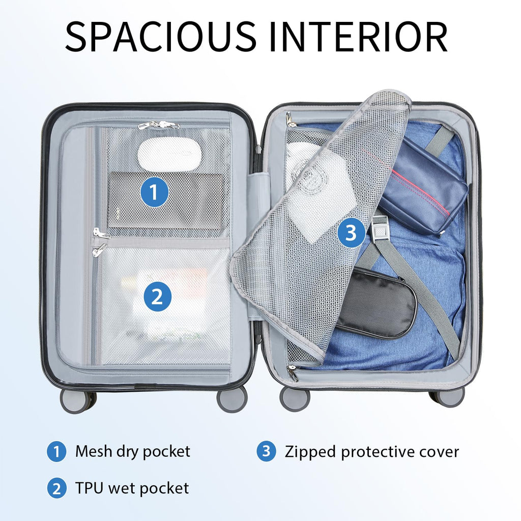 Hardside Expandable Carry On Luggage with Spinner Wheels, TSA Lock, USB Port, 20-Inch, White S8899