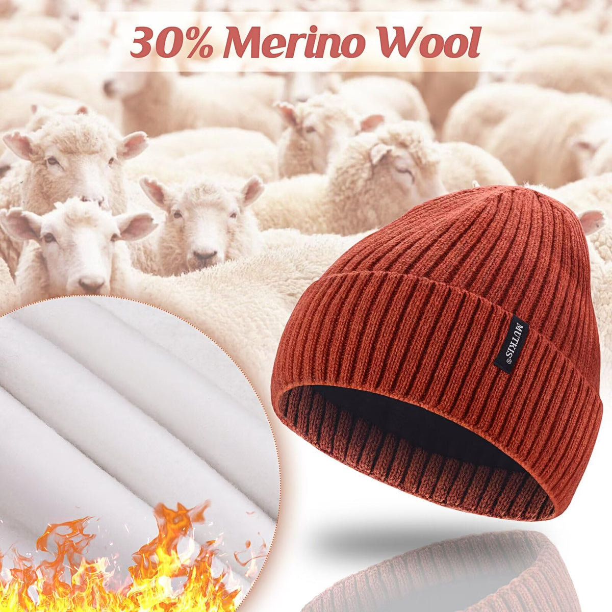 Merino Wool Knit Beanie Hat X498576