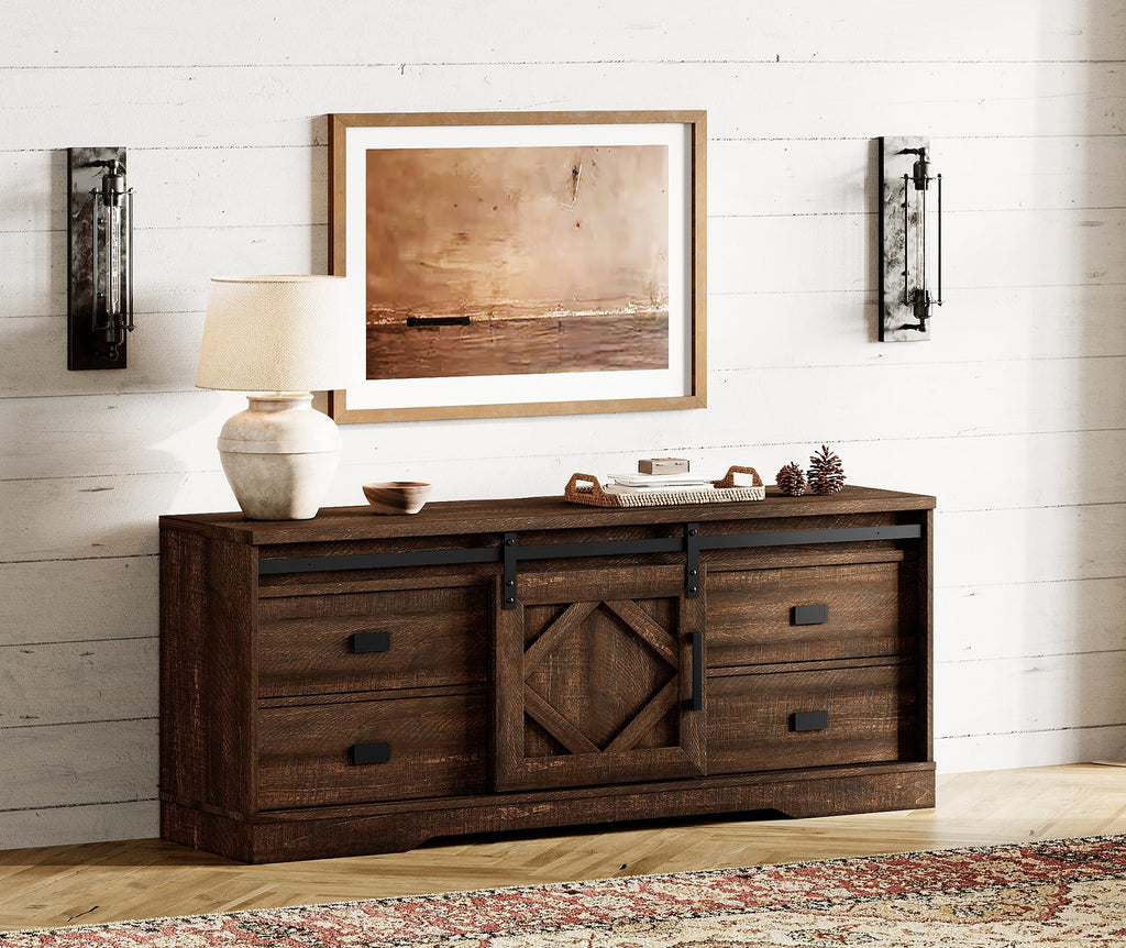 60 inch Farmhouse TV Stand with Drawers & Storage Cabinet J9896