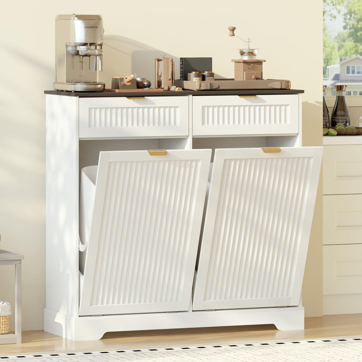 13 Gallon Tilt Out Trash Can Cabinet with Drawer P3632