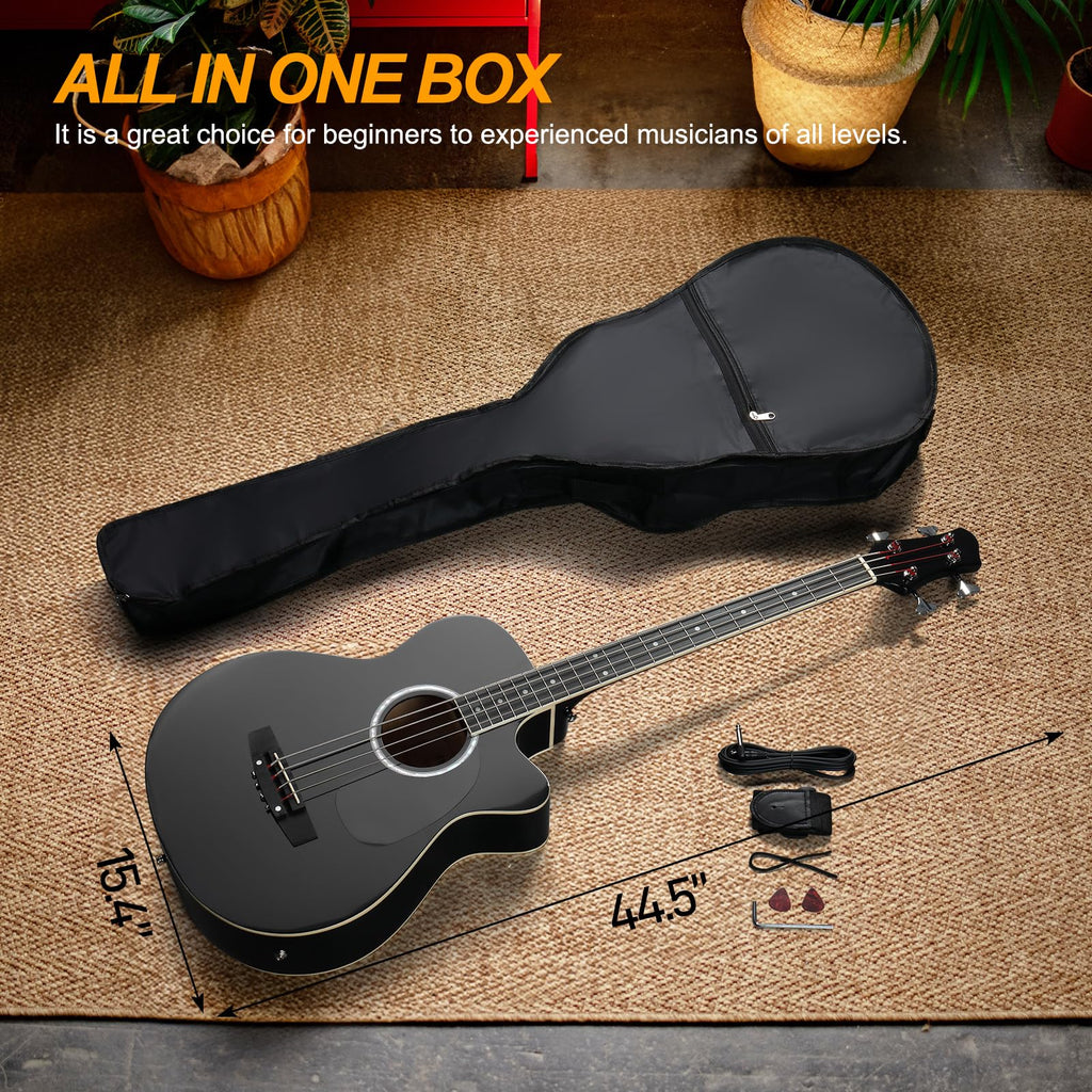 4 String Full Size Black Acoustic Bass Guitar W550071