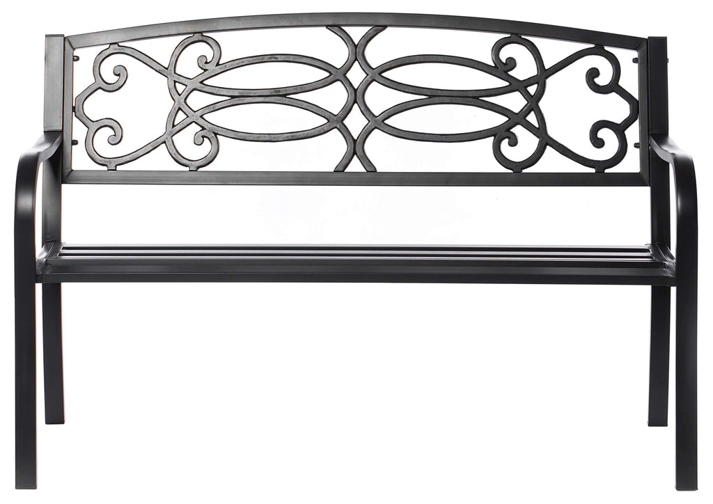 Steel Outdoor Patio Garden Bench with Cast Iron Backrest I852973