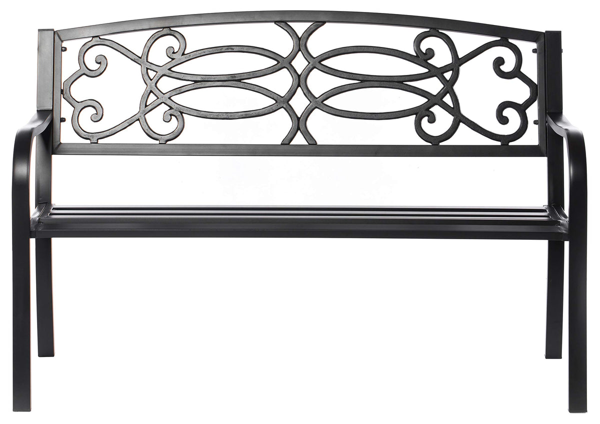 Steel Outdoor Patio Garden Bench with Cast Iron Backrest I852973