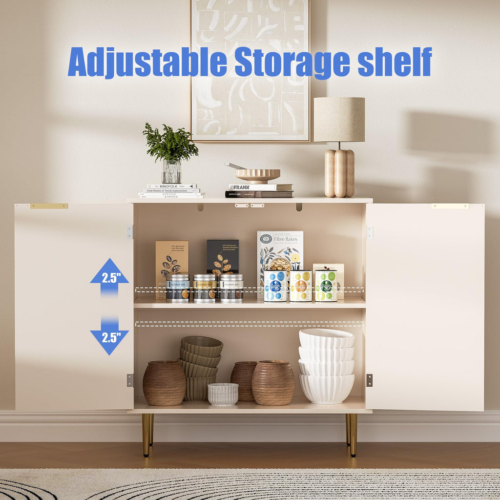 Oak Fluted Sideboard Storage Cabinet with 2 Doors L557