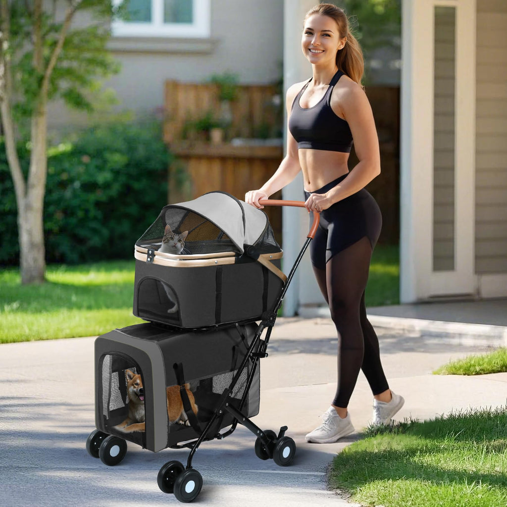 Double Pet Stroller with 4 Lockable Wheels J314