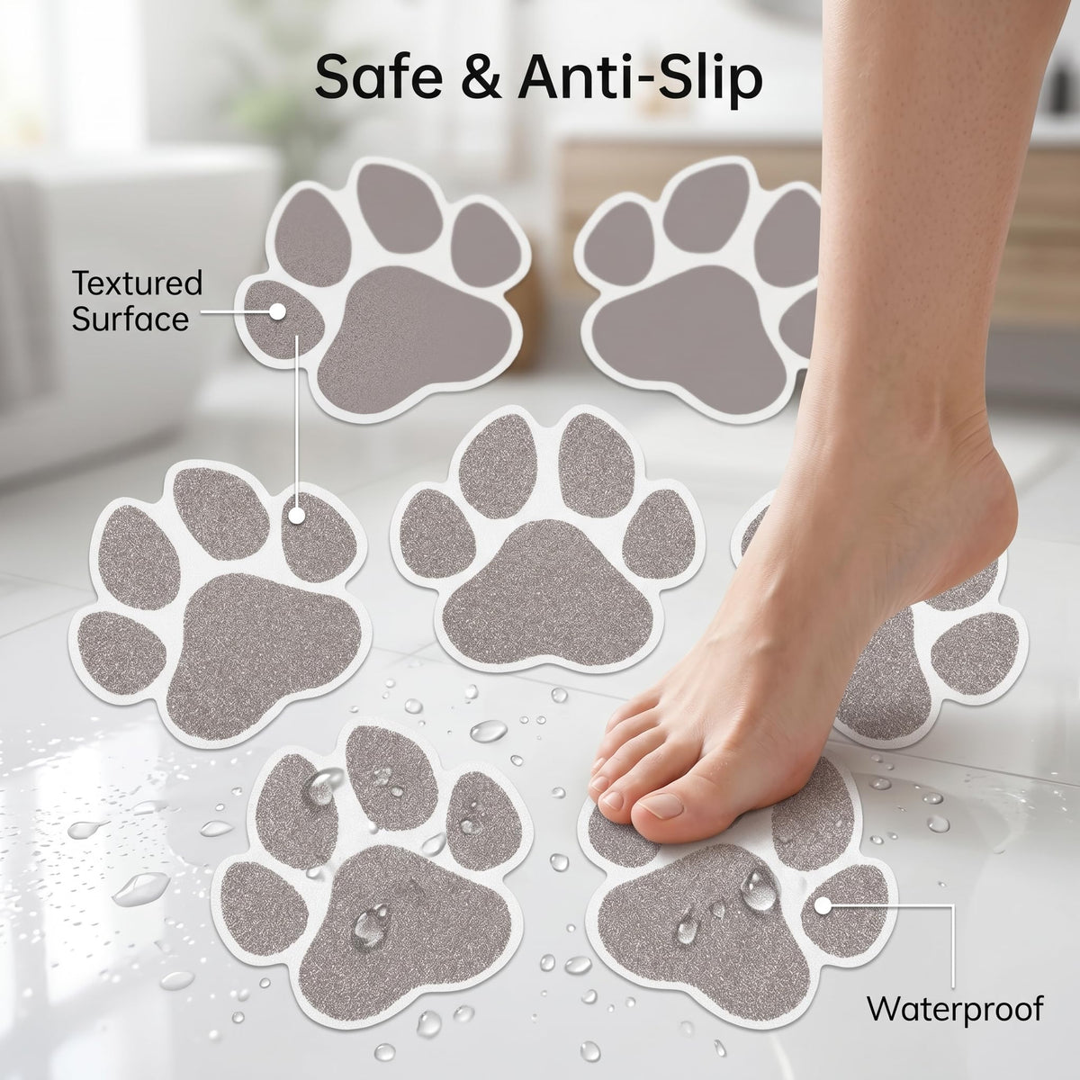 Grey Checkered Dog Paw Non Slip Stickers N377