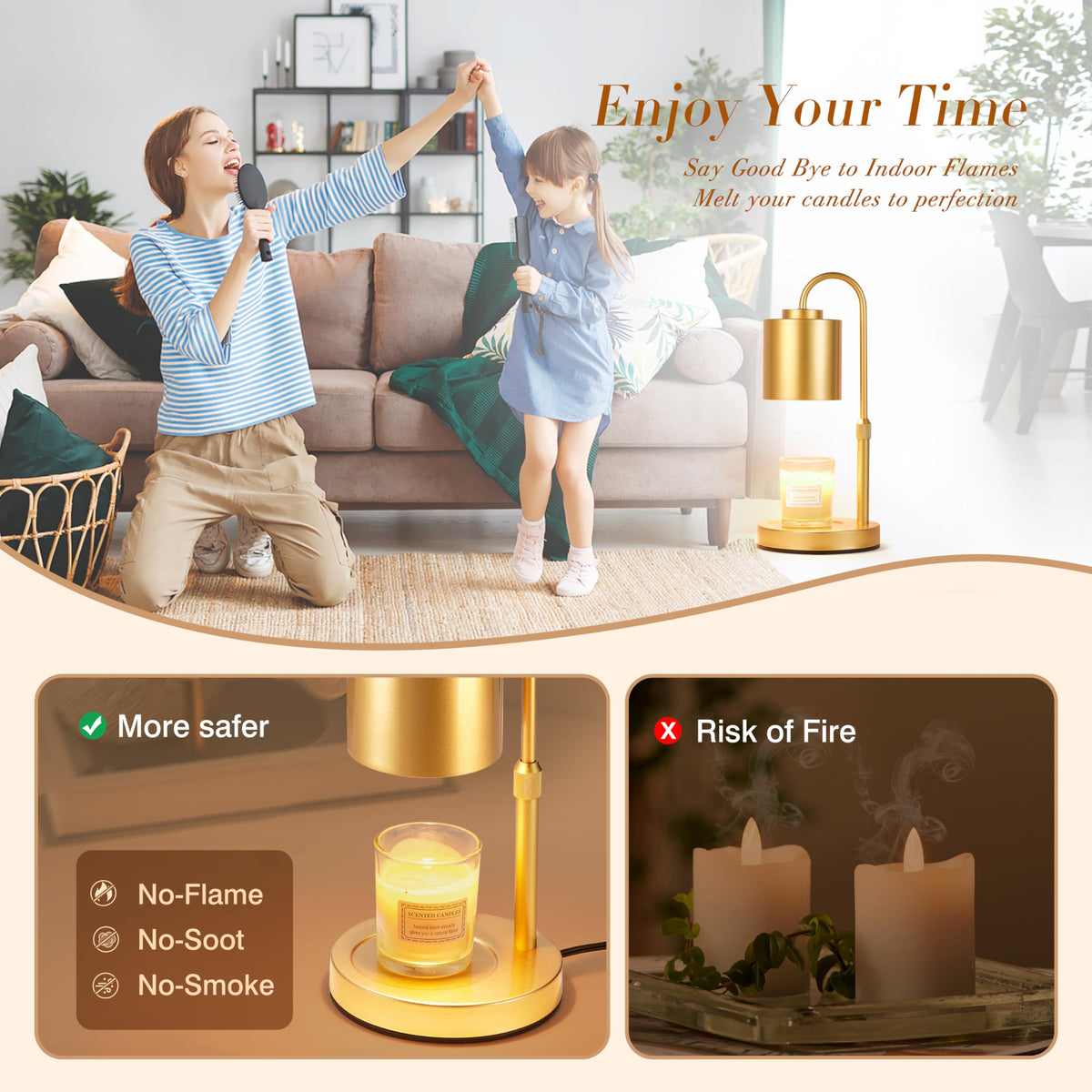 Height Adjustable Electric Candle Warmer Lamp with Timer & Dimmer M38588