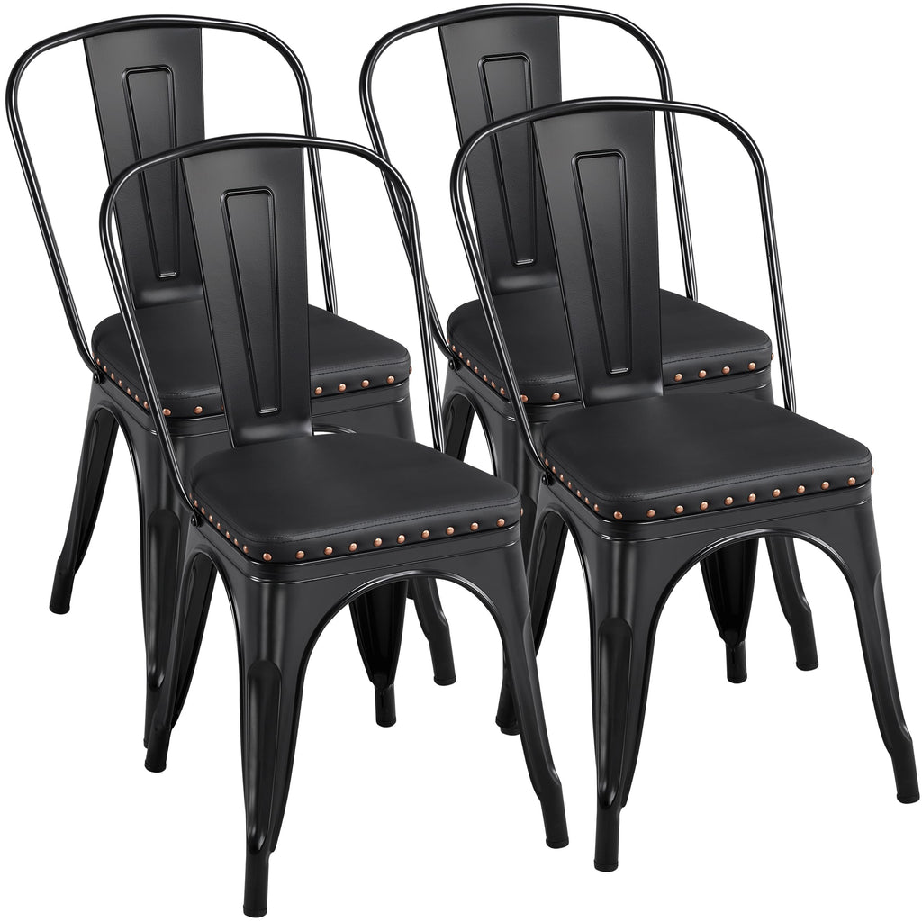 Black Cushioned Metal Dining Chairs Set of 4 V81396