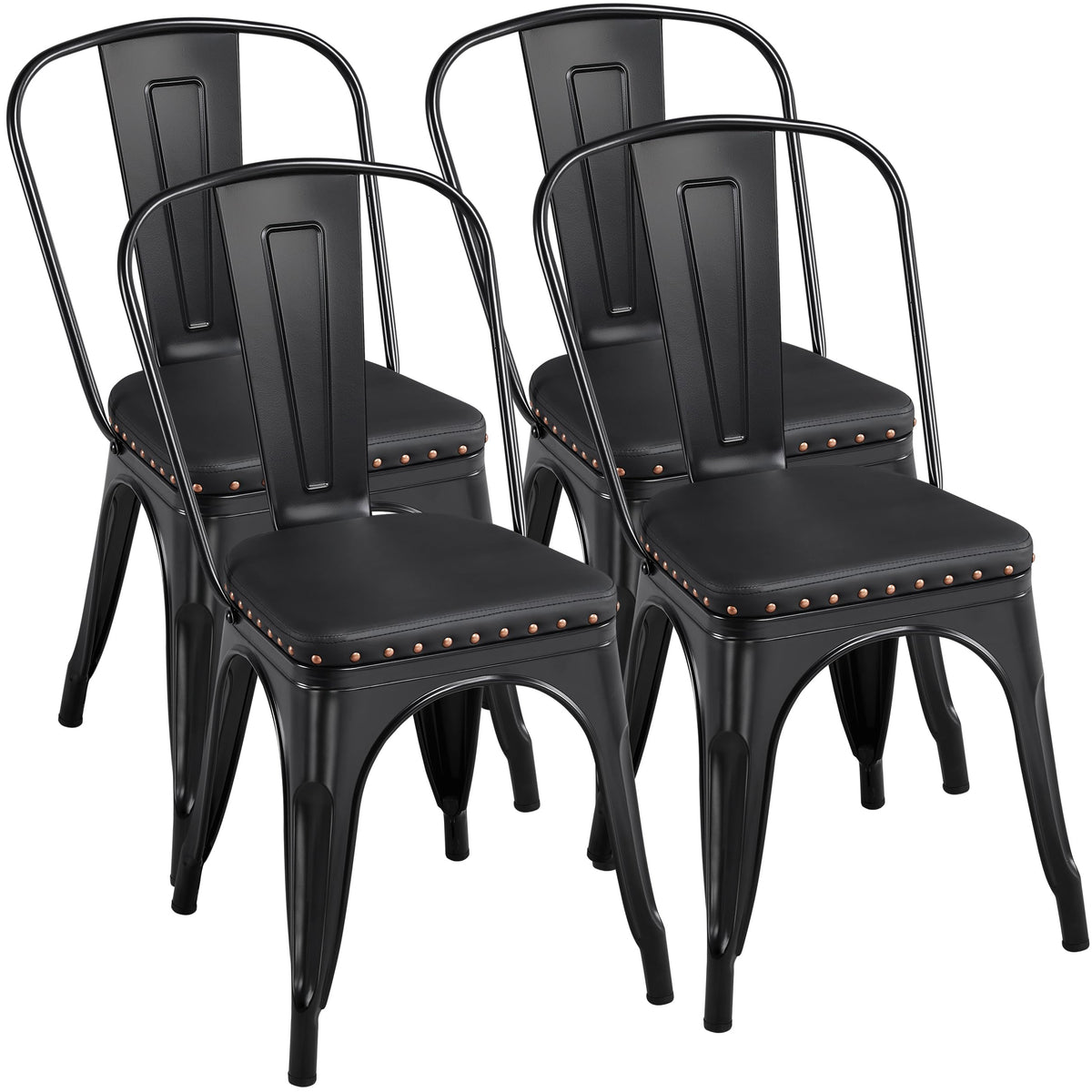 Black Cushioned Metal Dining Chairs Set of 4 V81396