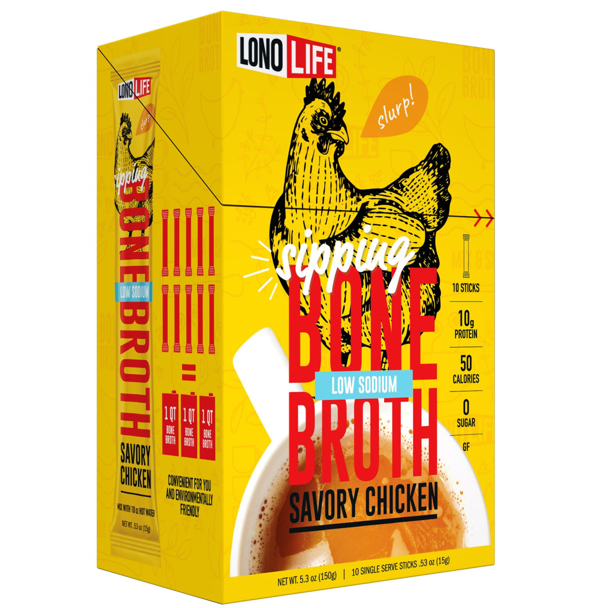 Low Sodium Chicken Bone Broth Powder, 10 Stick Packs G28500