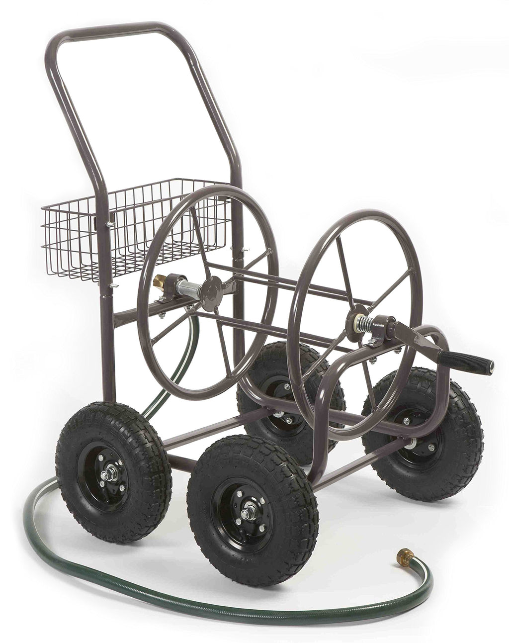 Four Wheel 250 Foot Capacity Steel Frame Water Hose Reel Cart with Basket X851912