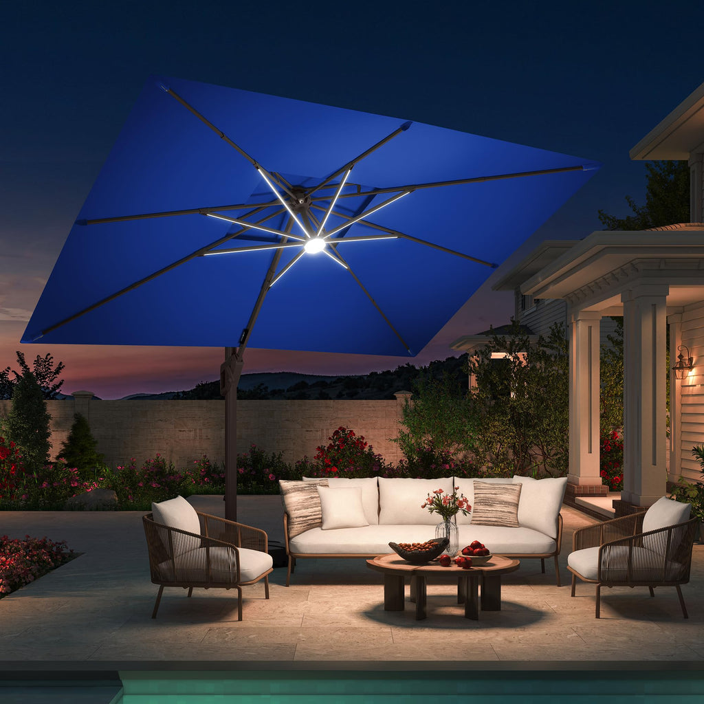 10 X 13 FT Cantilever Patio Umbrella with Base & Lights L5468