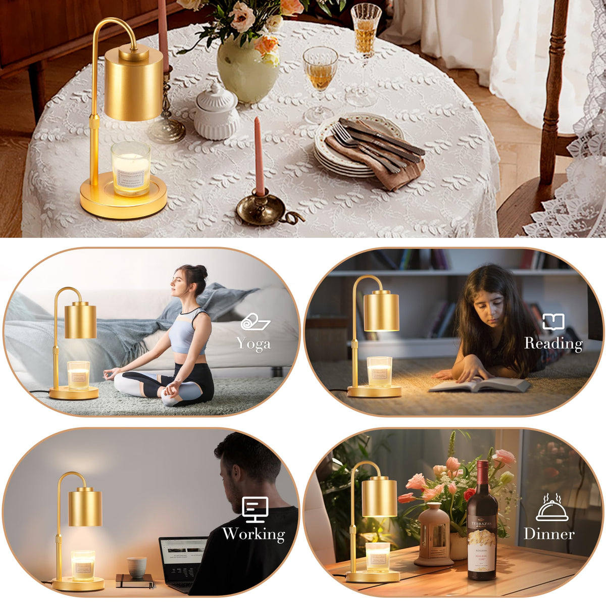 Height Adjustable Electric Candle Warmer Lamp with Timer & Dimmer M38588