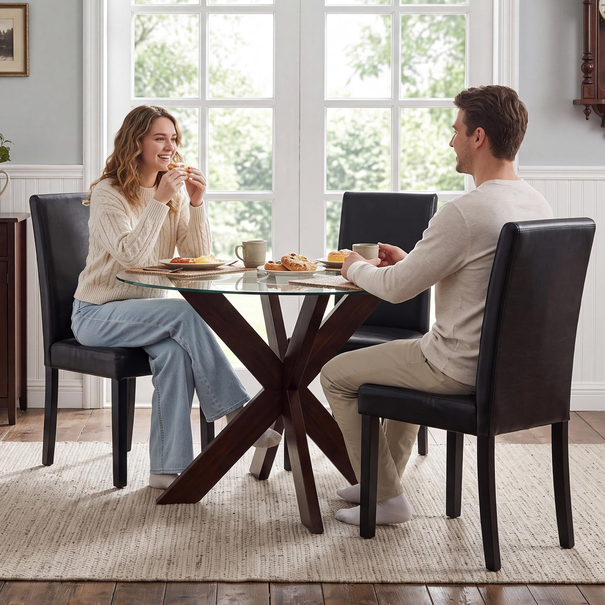 Black Upholstered Dining Chairs Set of 6 with Solid Wood Legs P164