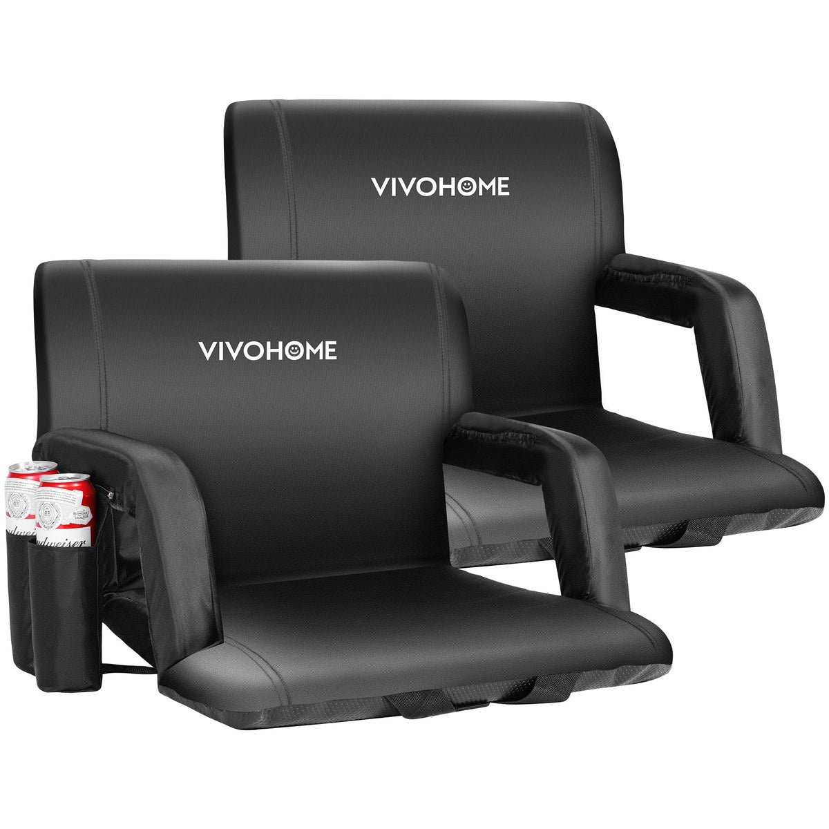 2 Pack Portable Padded Stadium Seats with Back Support and Cup Holder X25502