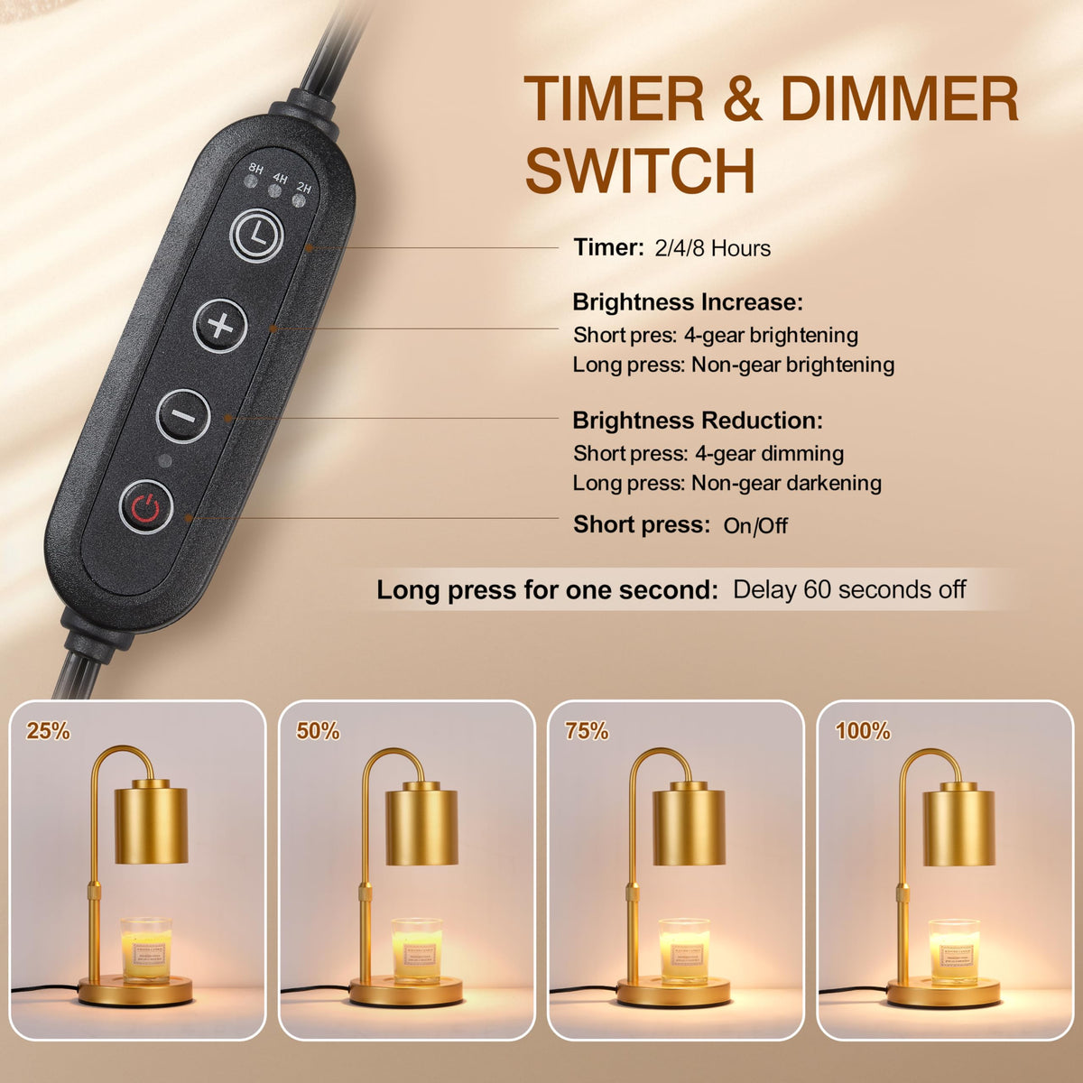 Height Adjustable Electric Candle Warmer Lamp with Timer & Dimmer M38588