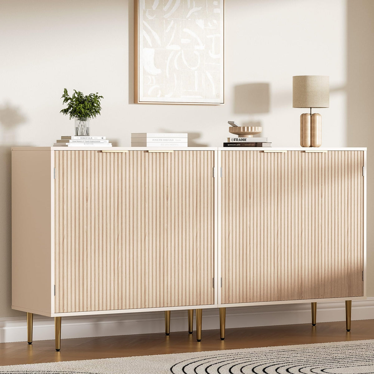 Oak Fluted Sideboard Storage Cabinet with 2 Doors L557