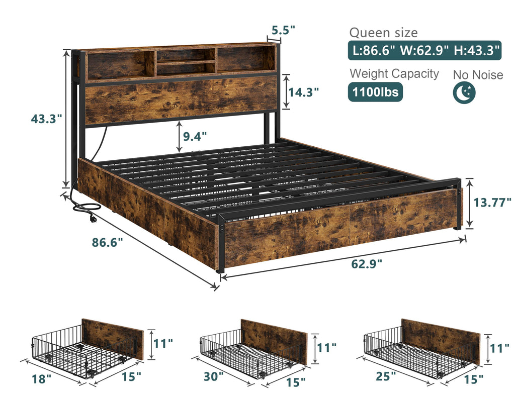 Queen Bed Frame with 6 Storage Drawers L45145