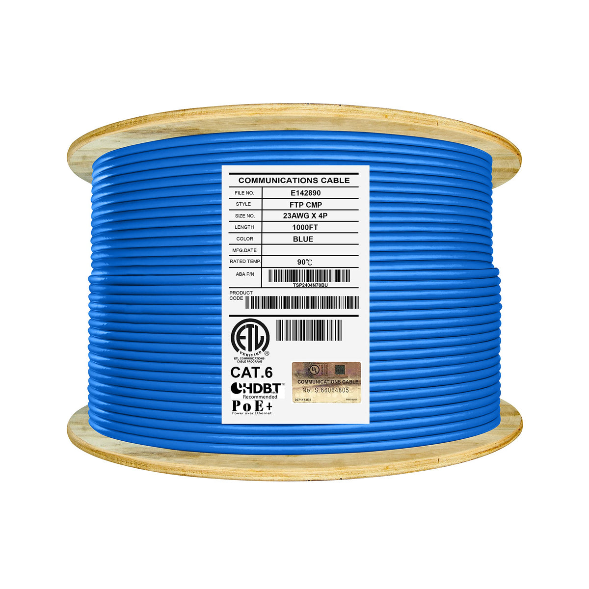 Cat6 Shielded Plenum 1000ft Solid Pure Copper Ethernet Cable Blue U62710