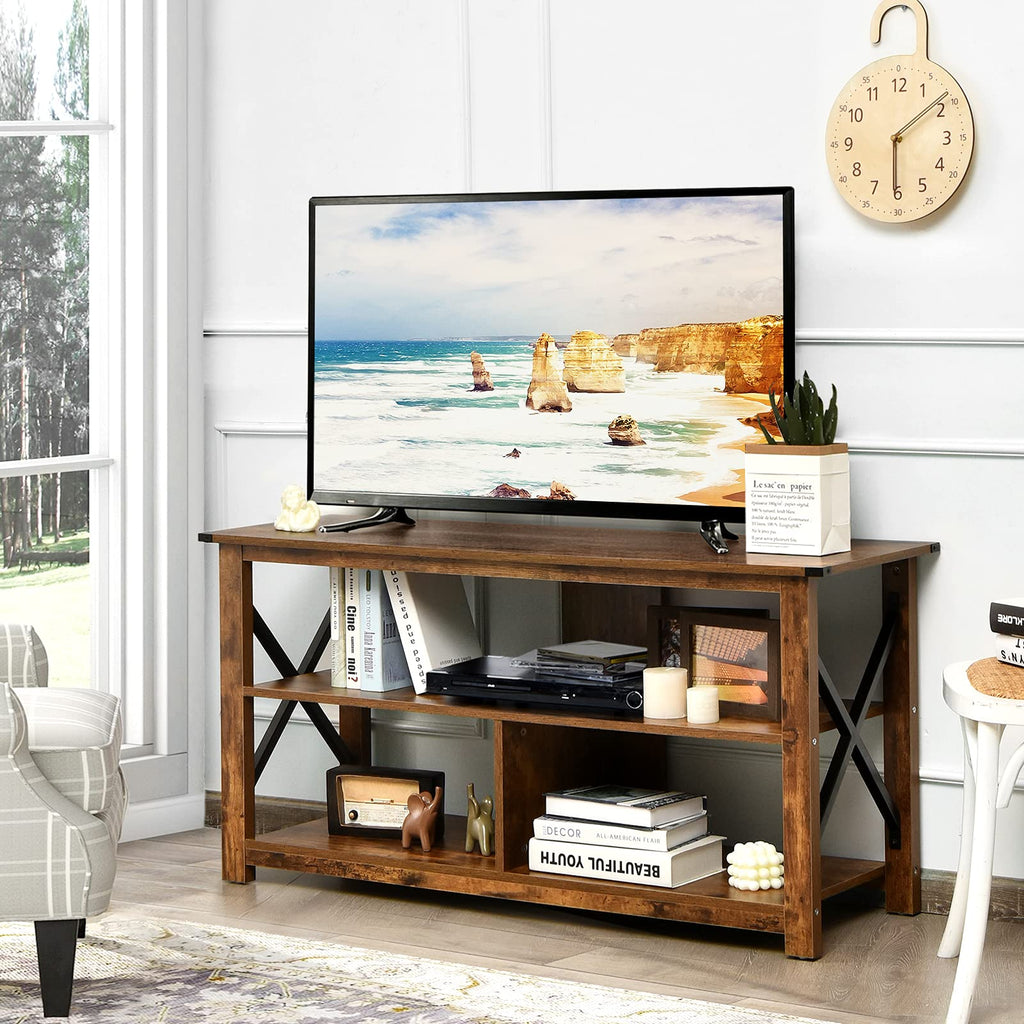 Brown 3 Tier Wood TV Stand with Open Shelves B13859