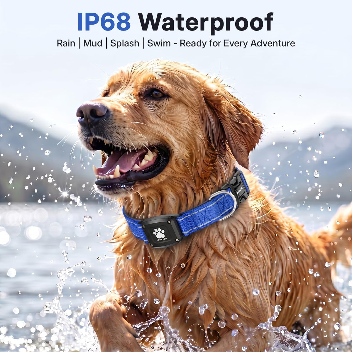 GPS Dog Collar with Tracker, Waterproof, Blue, L B5467