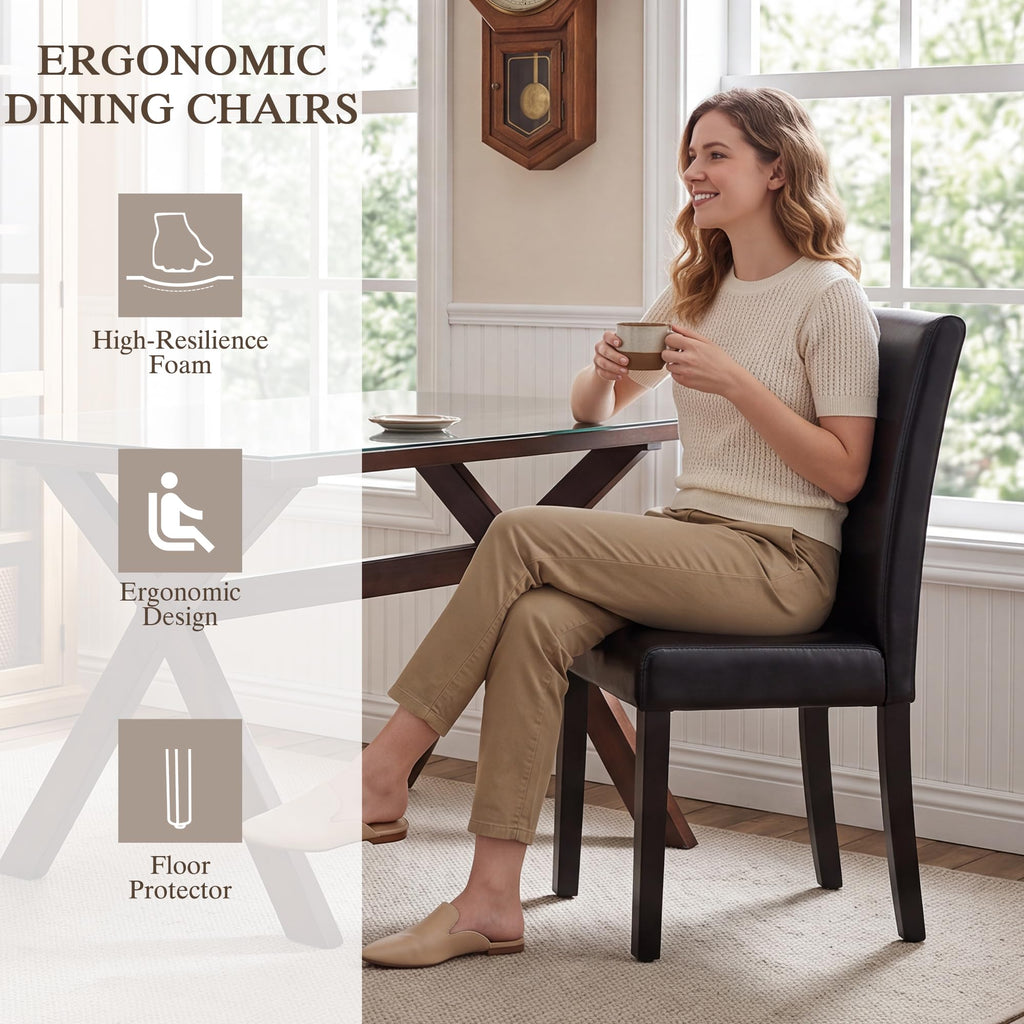 Black Upholstered Dining Chairs Set of 6 with Solid Wood Legs P164