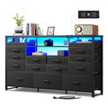 Black TV Stand with LED Lights & Charging Station, 15 Fabric Drawers G476969