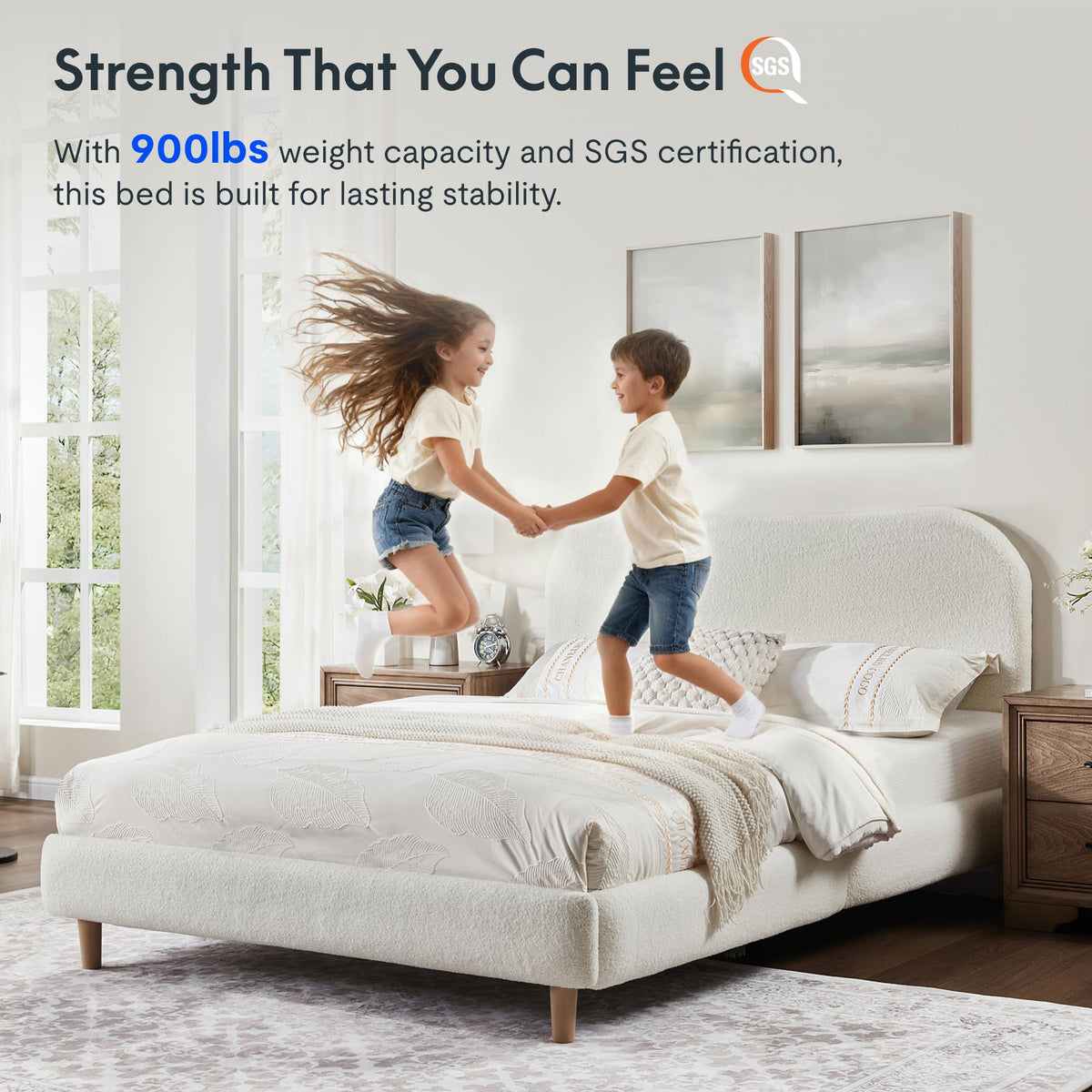 Queen Size White Boucle Bed Frame B4278