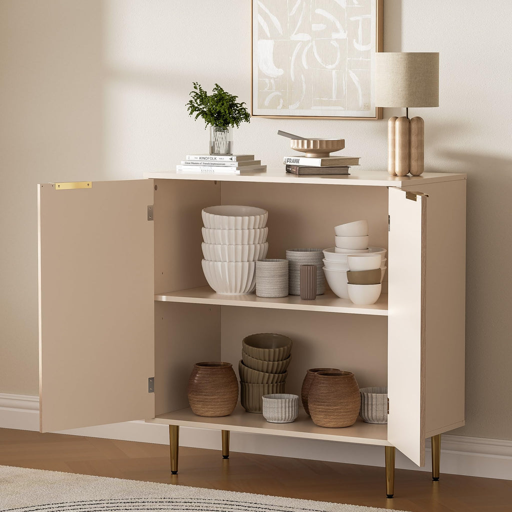Oak Fluted Sideboard Storage Cabinet with 2 Doors L557