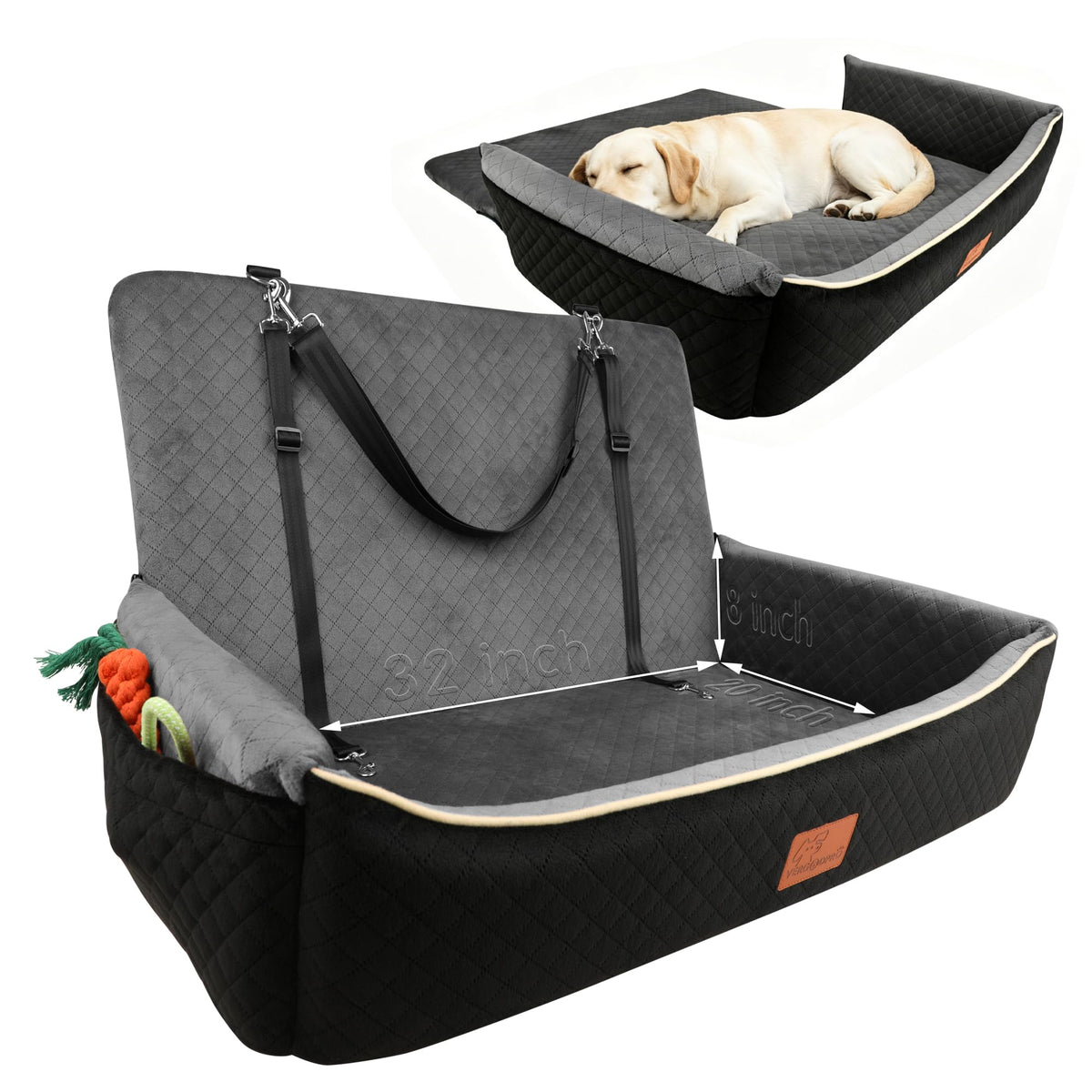 Large Dog Car Seat Portable Travel Dog Bed Velvet Memory Foam T7756